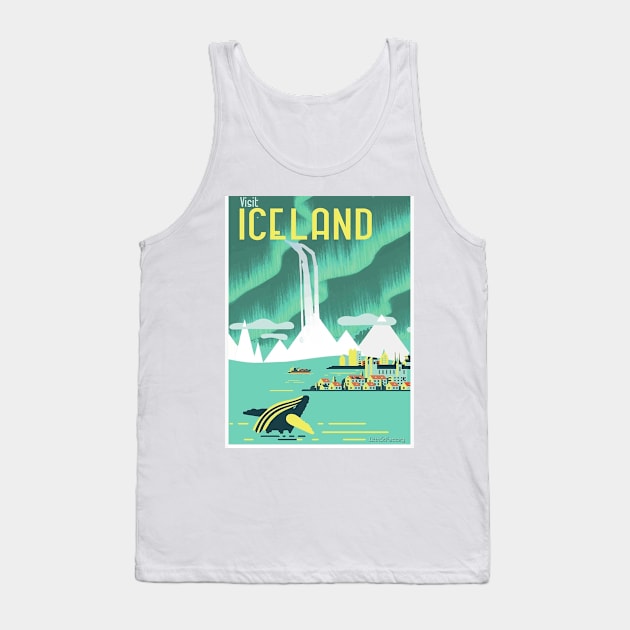 Vintage Visit Iceland Travel Art Tank Top by Aquora Art